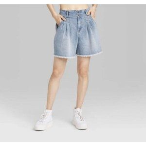 Wild Fable Womens Highest Rise A Line Shorts Blue Raw Hem Pleated
